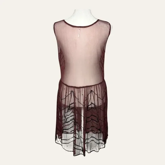 Free People Beaded Mesh Drop-Waist Dress Size Medium - Picture 2 of 4